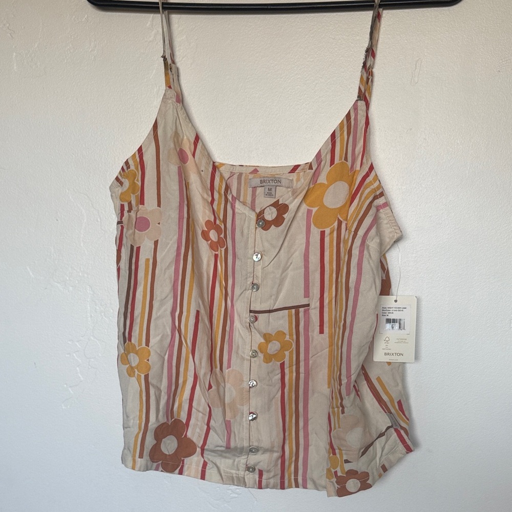 Brixton Floral Stripe Button-Front Cami in Beige, Mustard, Rust and Pink